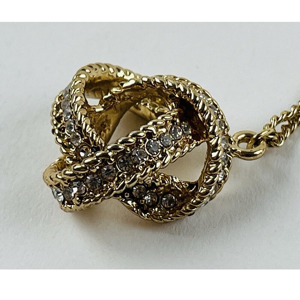 Tahari Goldtone Knotted Chain Necklace Pendant Rhinestones Rope Braided 3 Strand - Picture 6 of 16
